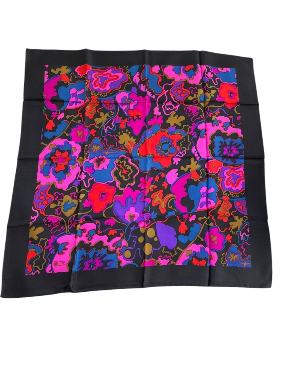 Liberty of London NEW 100% silk black fuchsia bright wildflower scarf  27" sq